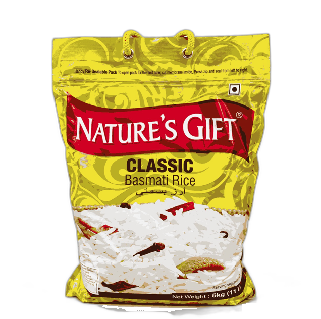 Nature’s Gift Premium Basmati Rice 5kg | Long Grain | Fragrant | Soft & Fluffy | 100% Premium Quality